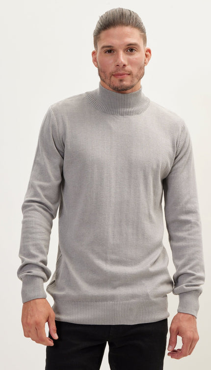 Mock Neck Relaxed Sweater - Grey - Ron Tomson
