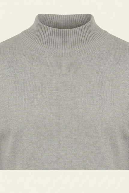Mock Neck Relaxed Sweater - Grey - Detail
