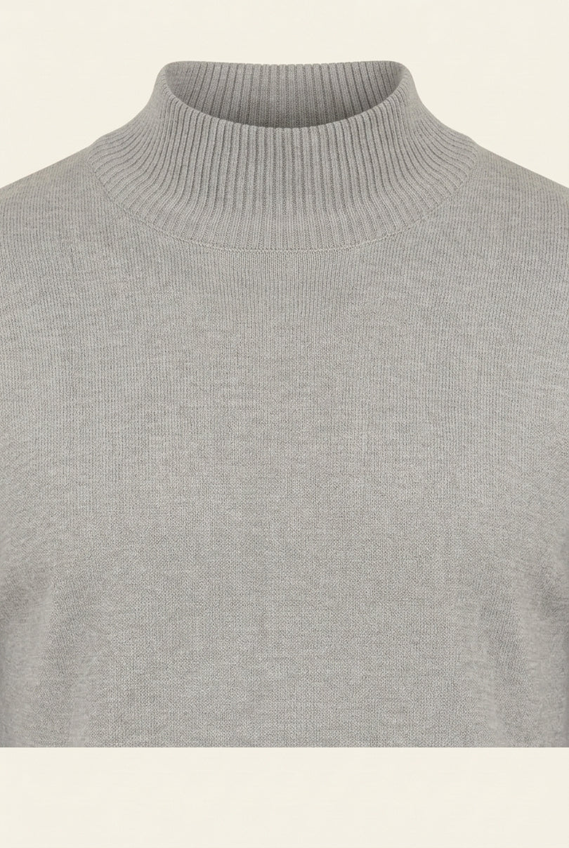 Mock Neck Relaxed Sweater - Grey - Detail