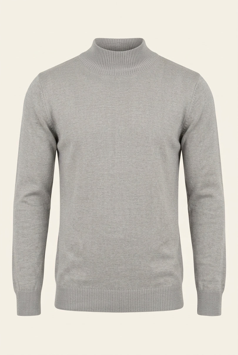 Mock Neck Relaxed Sweater - Grey - Front