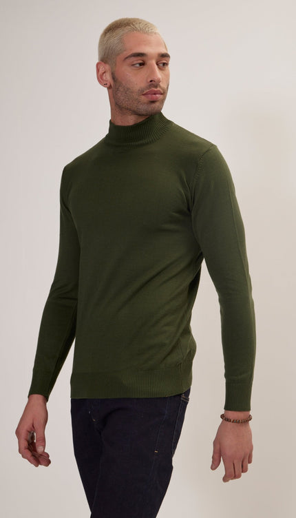 Mock Neck Relaxed Sweater - Khaki - Ron Tomson