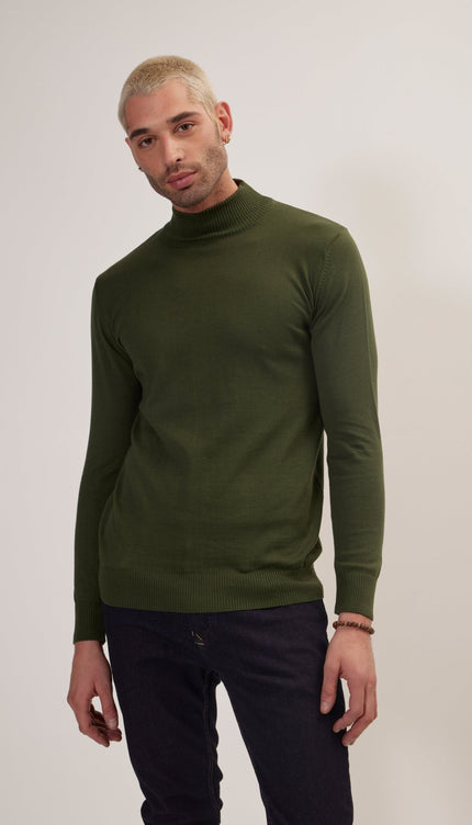 Mock Neck Relaxed Sweater - Khaki - Ron Tomson