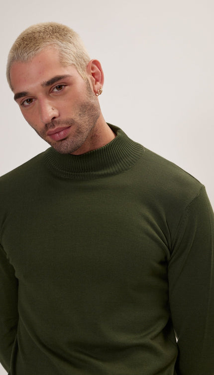 Mock Neck Relaxed Sweater - Khaki - Ron Tomson