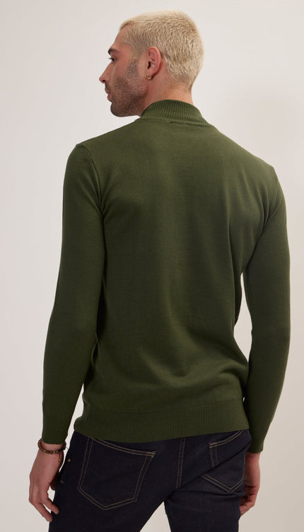 Mock Neck Relaxed Sweater - Khaki - Ron Tomson