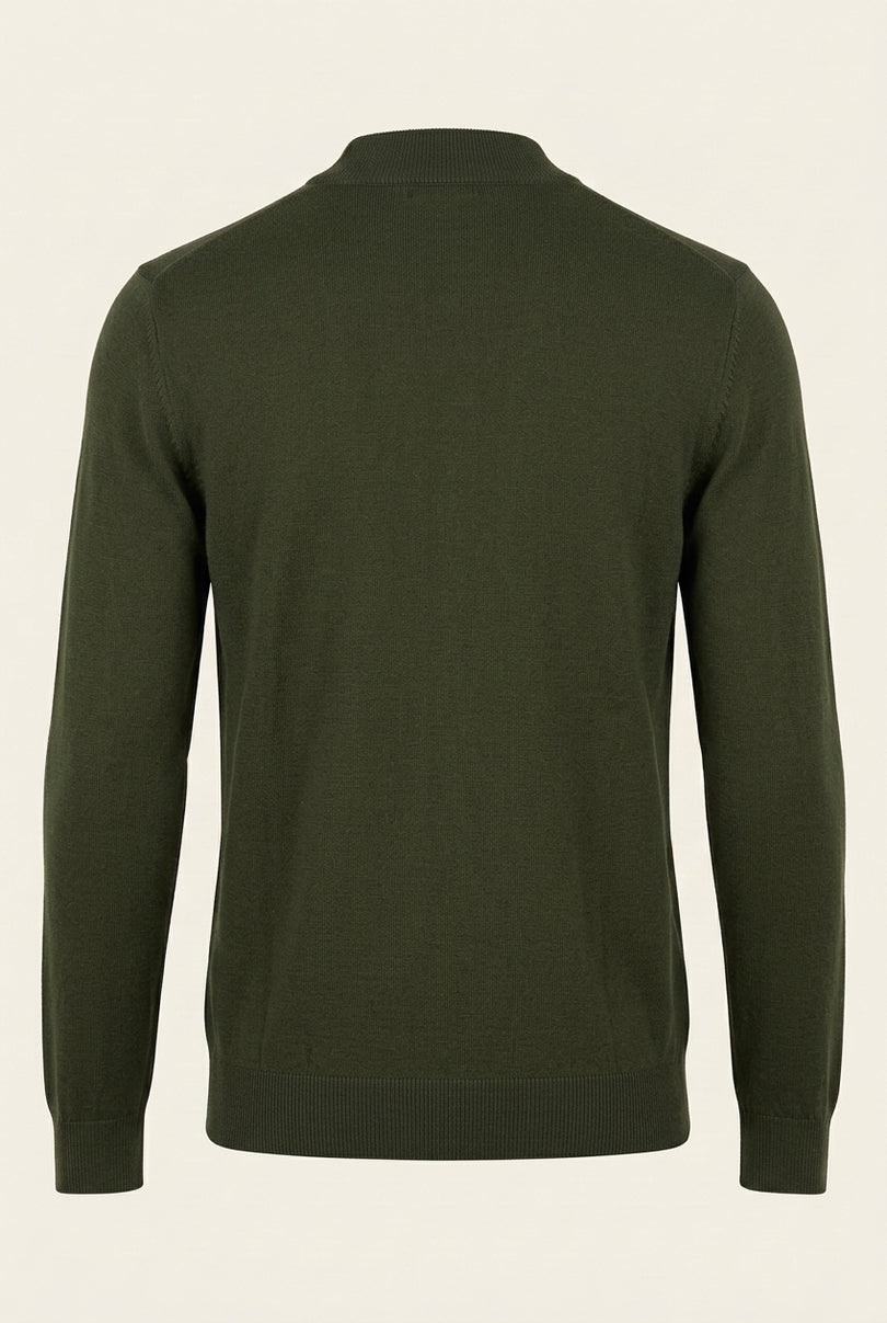 Mock Neck Relaxed Sweater- Khaki - Back