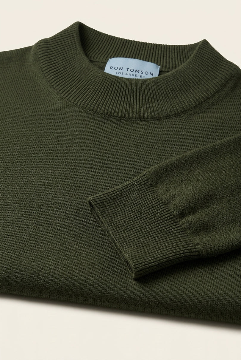 Mock Neck Relaxed Sweater- Khaki - Detail