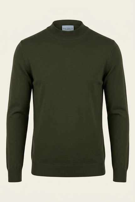 Mock Neck Relaxed Sweater- Khaki - Front