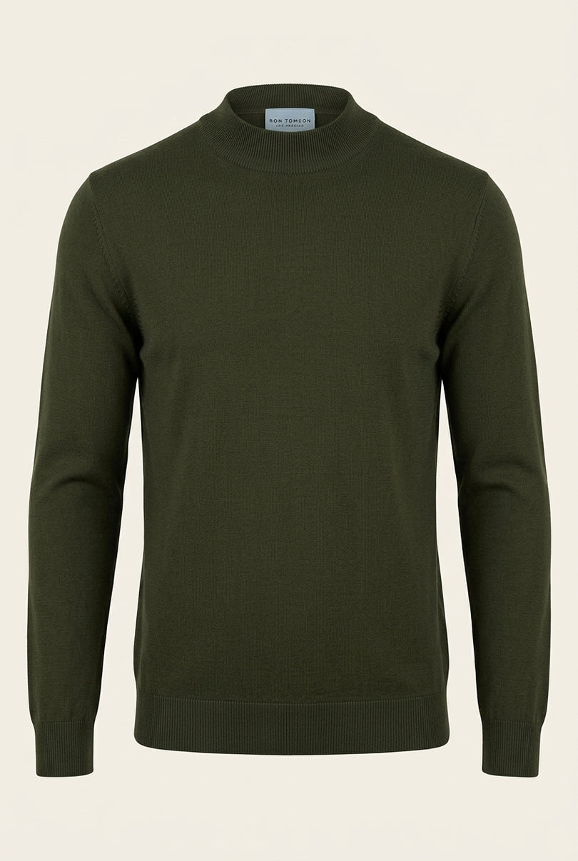Mock Neck Relaxed Sweater- Khaki - Front