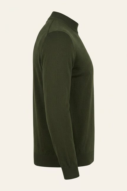 Mock Neck Relaxed Sweater- Khaki - Side
