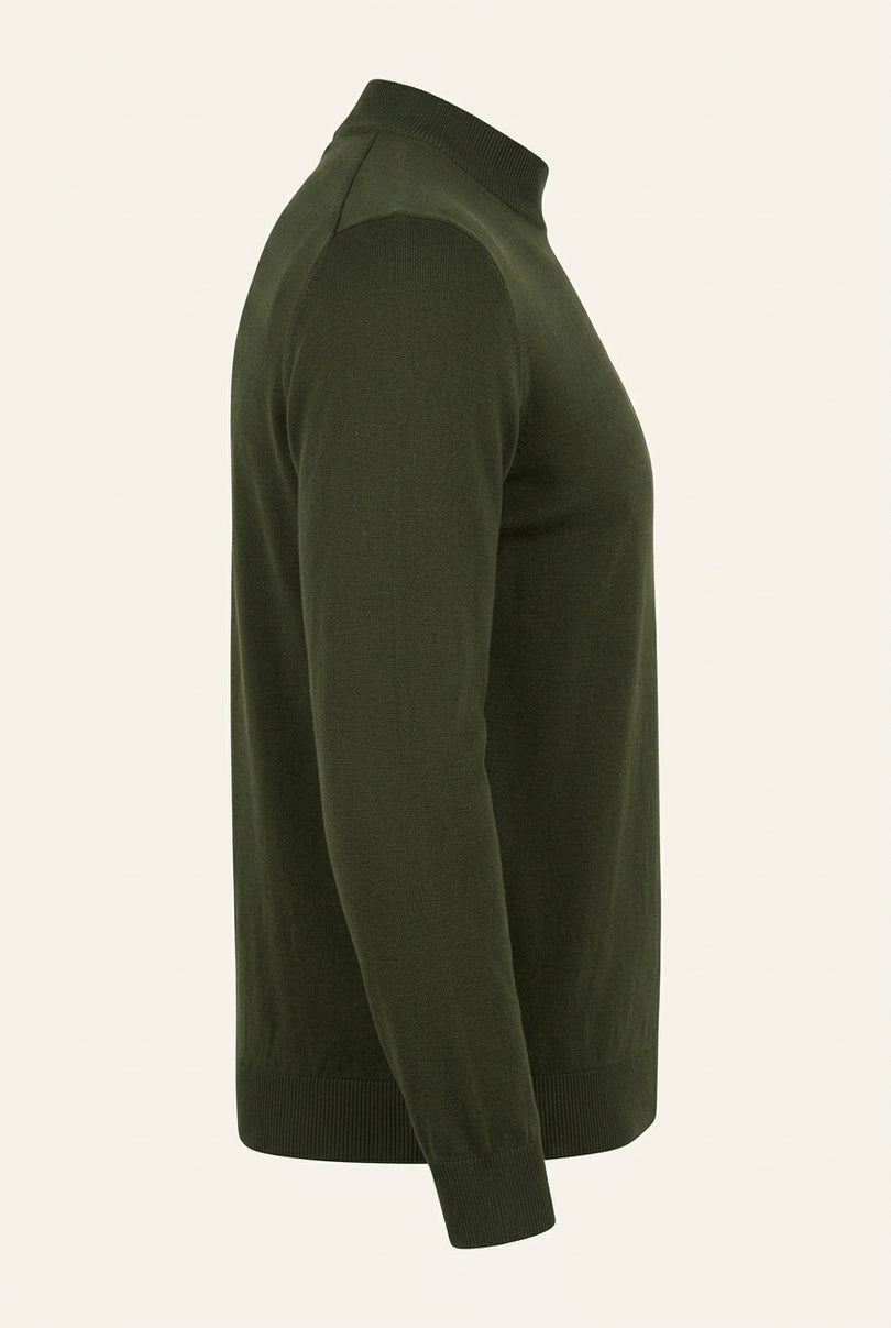 Mock Neck Relaxed Sweater- Khaki - Side