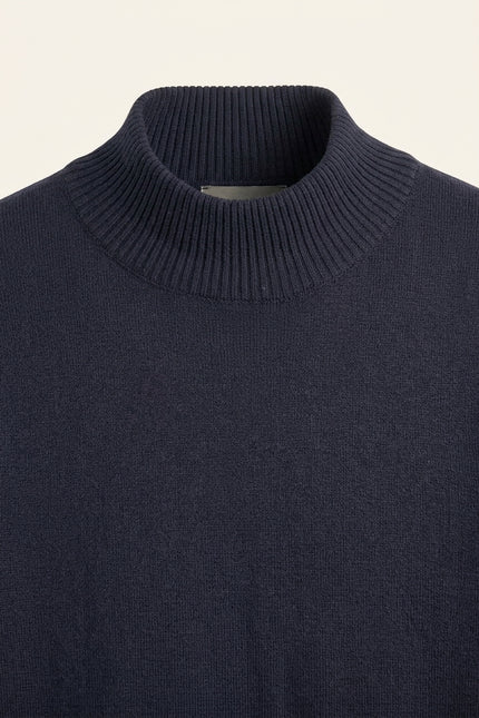 Mock Neck Relaxed Sweater- Navy - Detail
