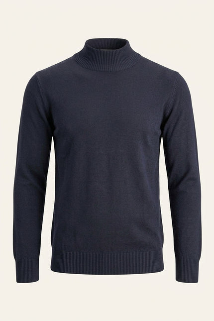 Mock Neck Relaxed Sweater- Navy - Front