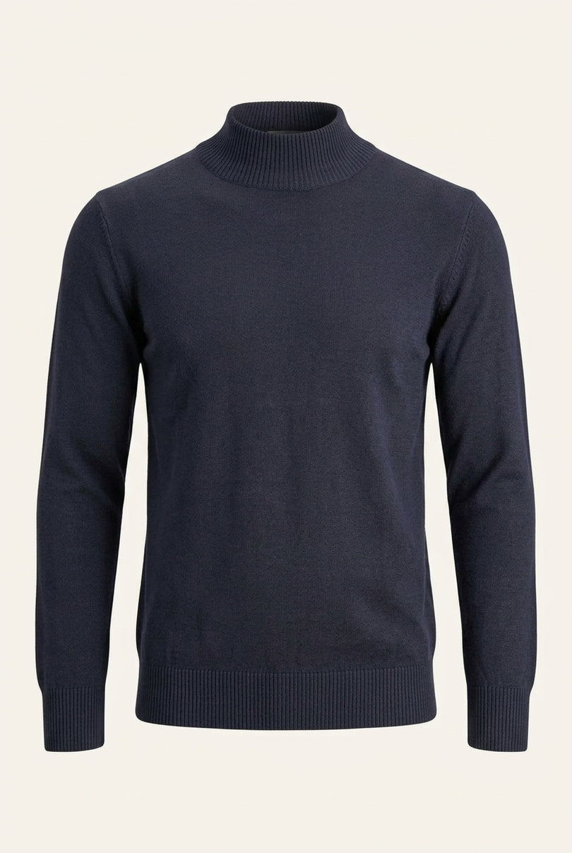 Mock Neck Relaxed Sweater- Navy - Front