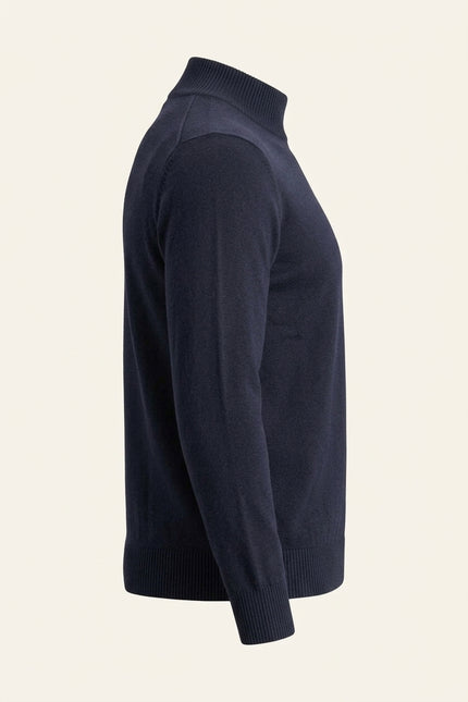 Mock Neck Relaxed Sweater- Navy - Side