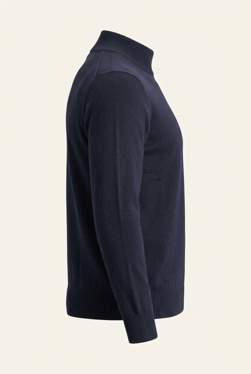 Mock Neck Relaxed Sweater- Navy - Side