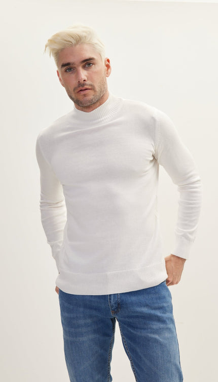 Mock Neck Relaxed Sweater- Off White - Ron Tomson