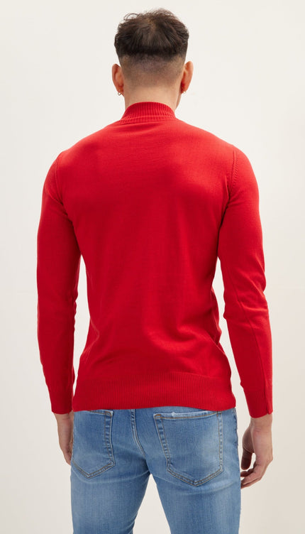 Mock Neck Relaxed Sweater- Red - Ron Tomson