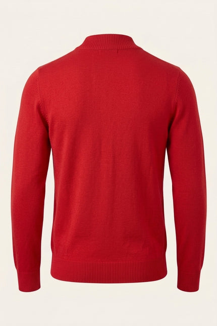 Mock Neck Relaxed Sweater- Red - Back