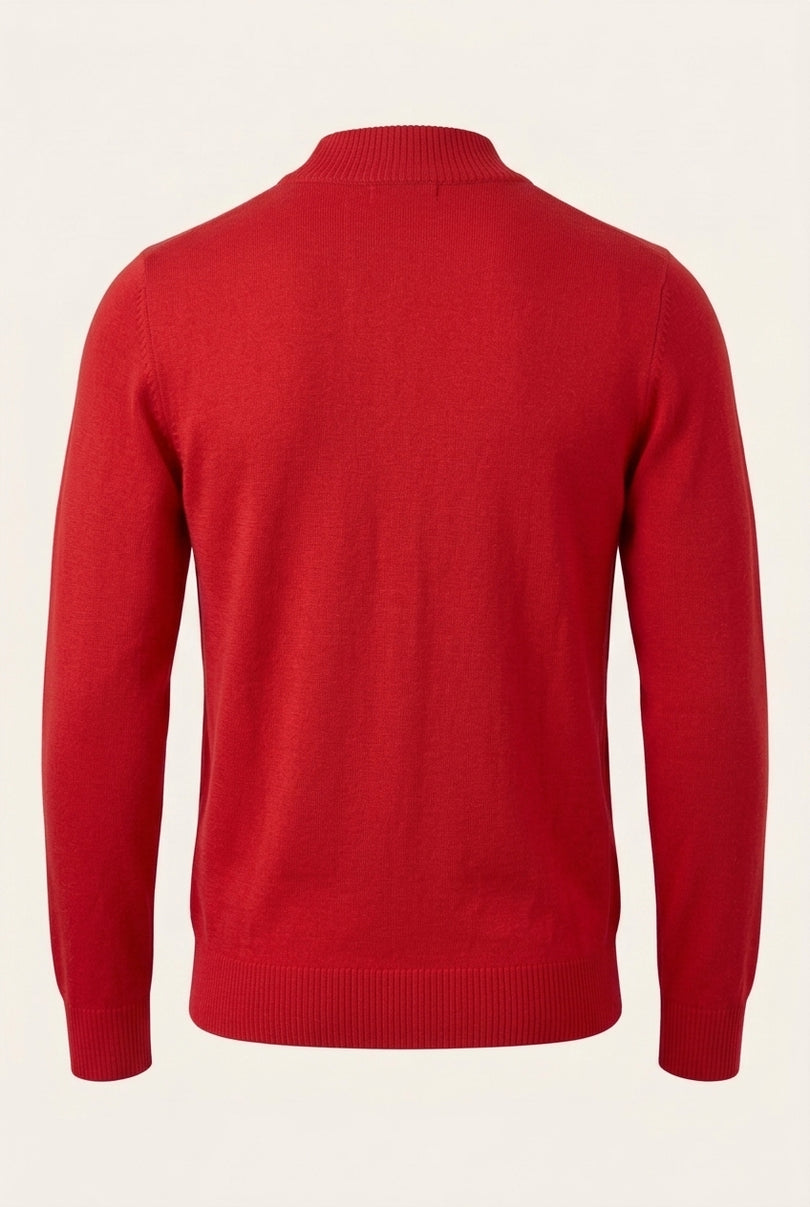 Mock Neck Relaxed Sweater- Red - Back