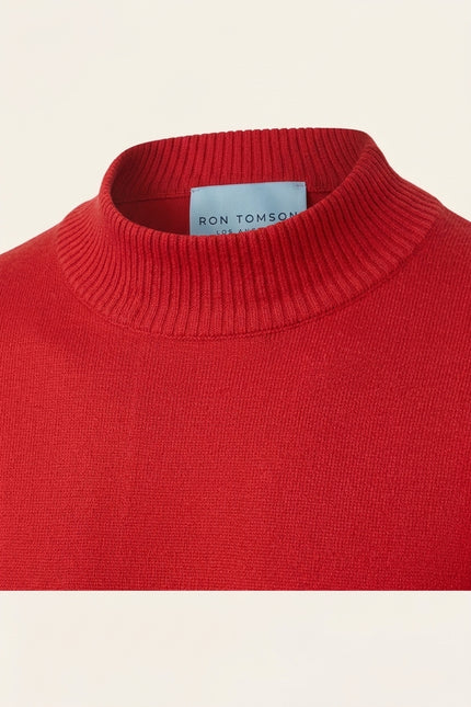 Mock Neck Relaxed Sweater- Red - Detail