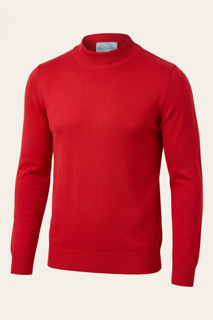 Mock Neck Relaxed Sweater- Red - Front