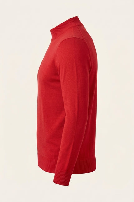 Mock Neck Relaxed Sweater- Red - Side