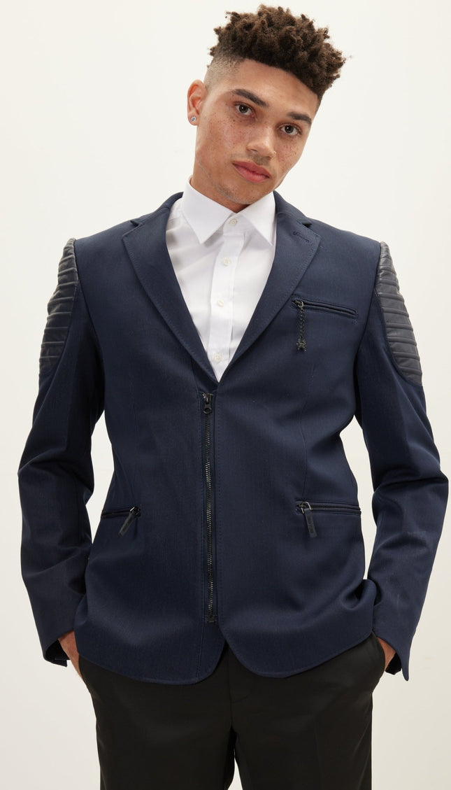 Moto Cross Shoulder Sports Coat - Navy - Ron Tomson
