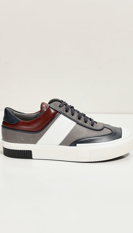 Multi Leather Lace Up Sneakers - Navy White - Ron Tomson