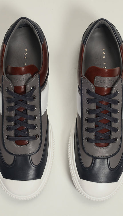 Multi Leather Lace Up Sneakers - Navy White - Ron Tomson