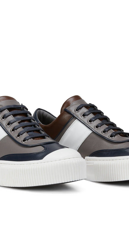 Multi Leather Lace Up Sneakers - Navy White - Ron Tomson