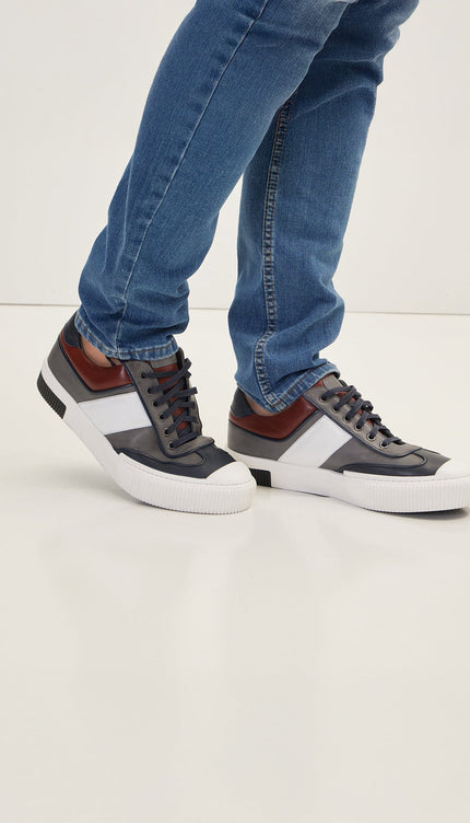 Multi Leather Lace Up Sneakers - Navy White - Ron Tomson