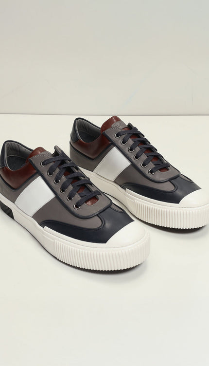 Multi Leather Lace Up Sneakers - Navy White - Ron Tomson