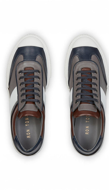 Multi Leather Lace Up Sneakers - Navy White - Ron Tomson