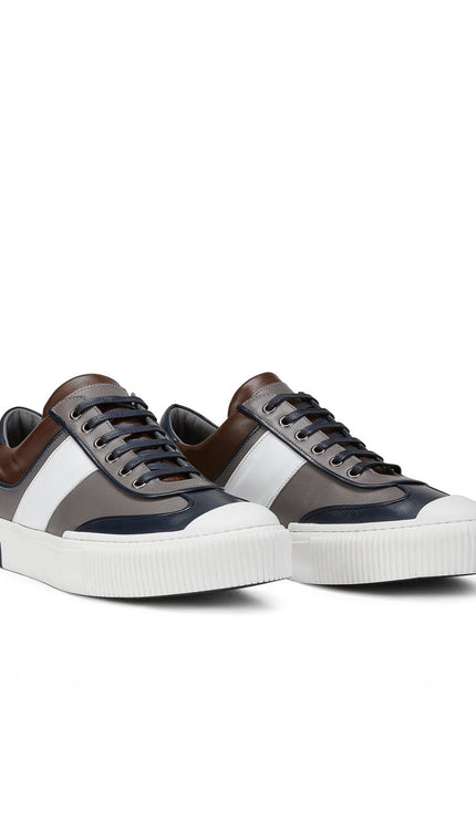 Multi Leather Lace Up Sneakers - Navy White - Ron Tomson