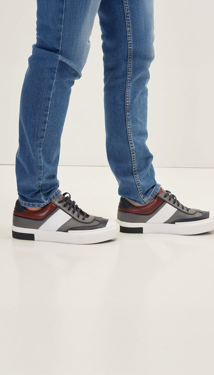 Multi Leather Lace Up Sneakers - Navy White - Ron Tomson