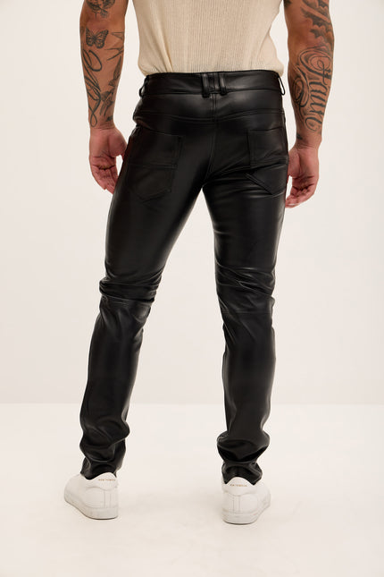 Men's Multi-Zipper Genuine Lambskin Leather Pants - Black - Ron Tomson Los Angeles