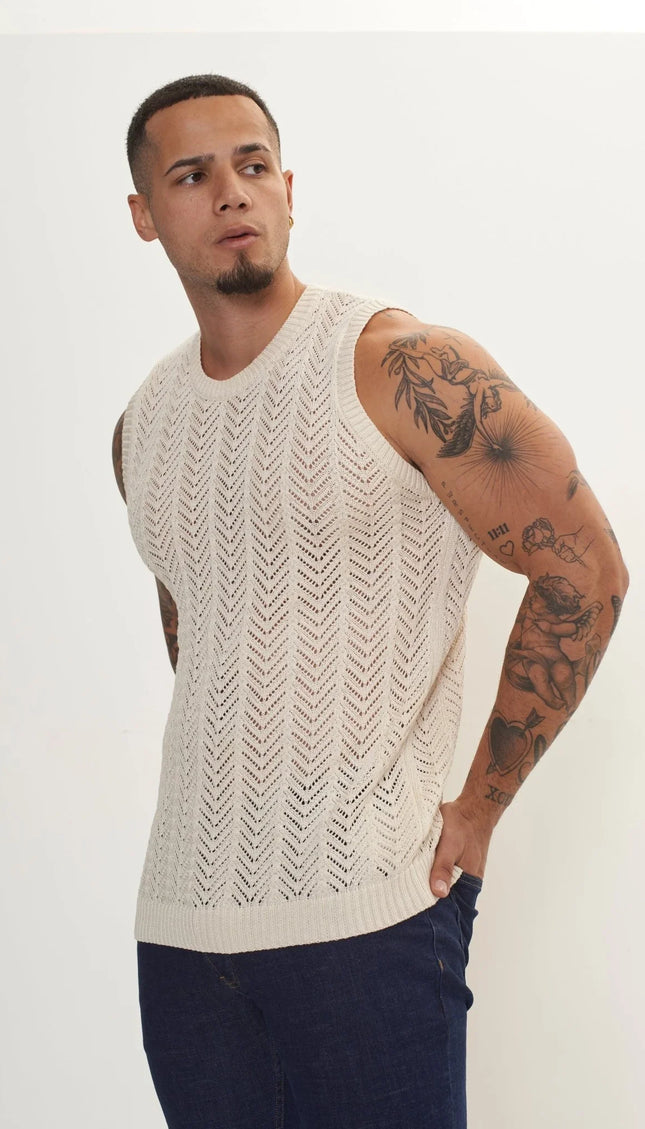 Muscle Fit Tank Top - Beige - Ron Tomson