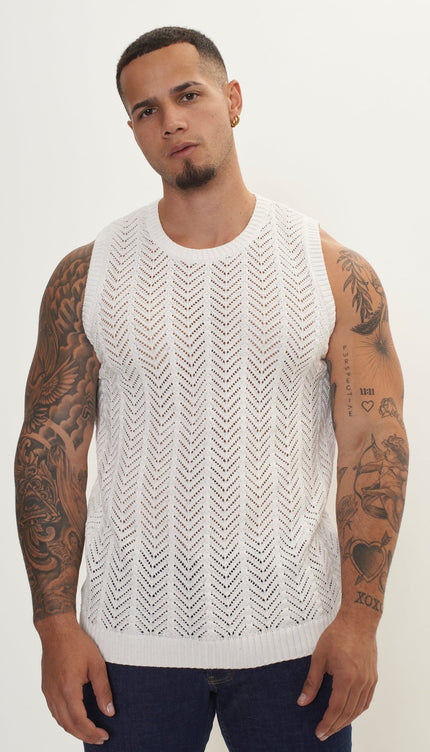 Muscle Fit Tank Top - Off White - Ron Tomson