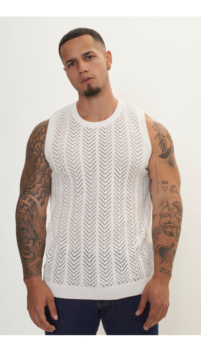 Muscle Fit Tank Top - Off White - Ron Tomson