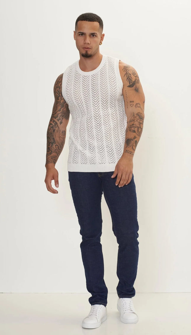 Muscle Fit Tank Top - Off White - Ron Tomson