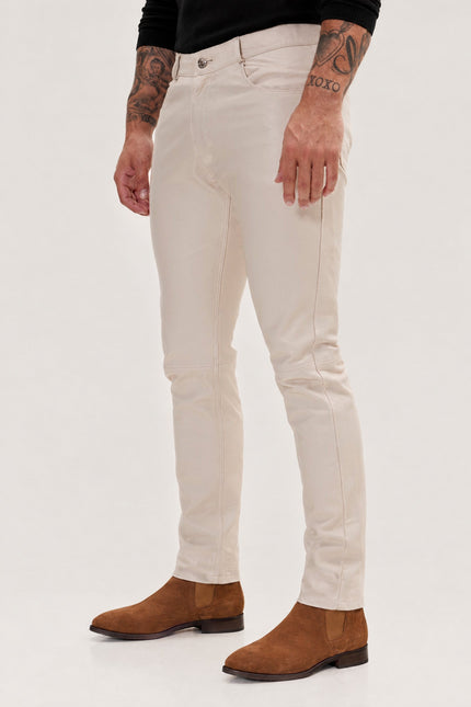 Genuine Lambskin Leather Pants - Beige | Ron Tomson, image 3 of 5