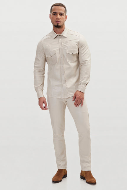 Genuine Lambskin Leather Pants - Beige | Ron Tomson, image 5 of 5