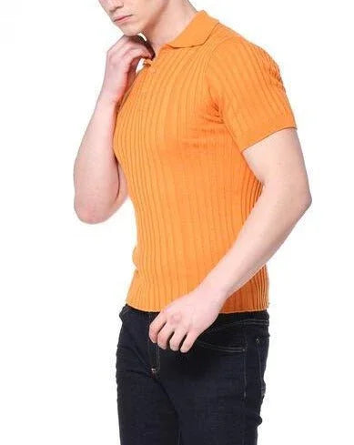N° 6225 RIBBED S/S POLO - ORANGE - Ron Tomson