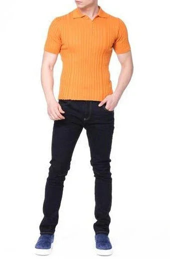 N° 6225 RIBBED S/S POLO - ORANGE - Ron Tomson