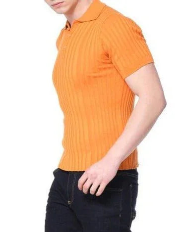 N° 6225 RIBBED S/S POLO - ORANGE - Ron Tomson