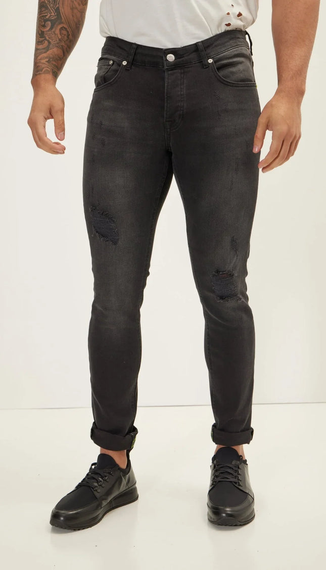 Neon Riveted Skinny Denim Reflectors - Dark Grey - Ron Tomson