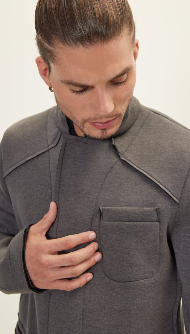 Neoprene Stand Collar Jacket - Anthracite - Ron Tomson