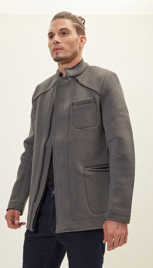 Neoprene Stand Collar Jacket - Anthracite - Ron Tomson