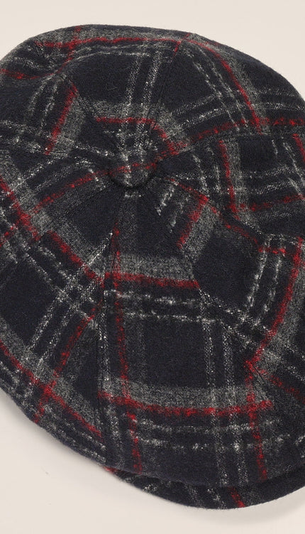 Newsboy Cap Black Grey Rush Mat Plaid - Ron Tomson