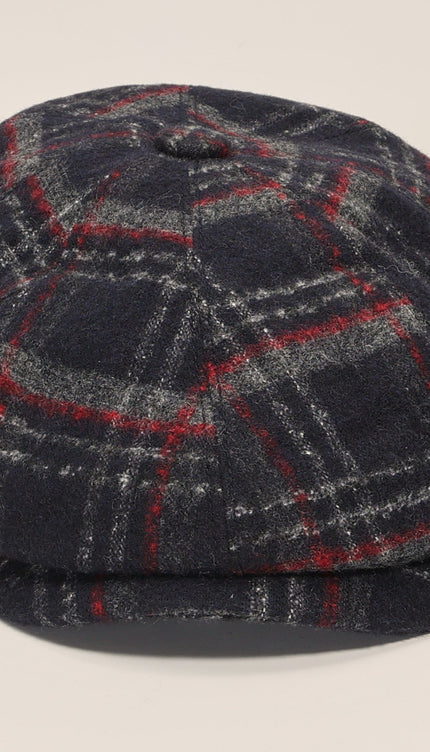 Newsboy Cap Black Grey Rush Mat Plaid - Ron Tomson